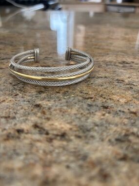 David Yurman Two-Tone Twisted Cable Open Cuff Bracelet - Silver and Gold